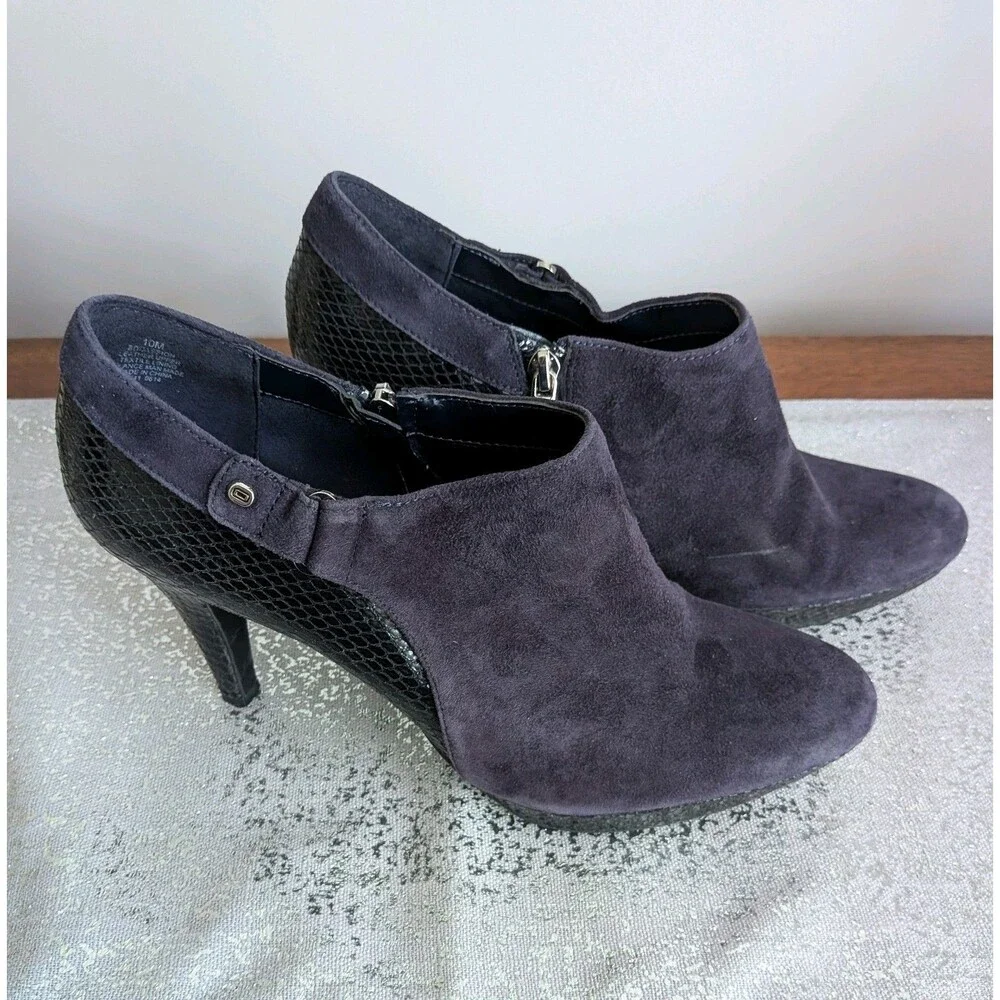 Bandolino Cassion Bootie Shoes Women's 10 M Navy Suede Black Leather Snake Print